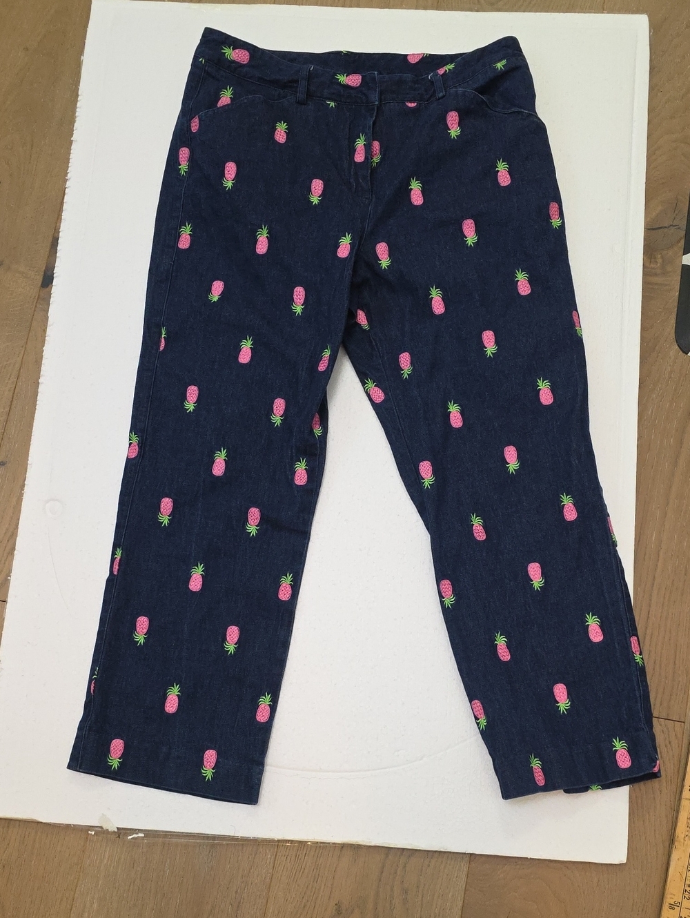 Lilly Pulitzer Denim Jeans with Pink Pineapple Embroidery